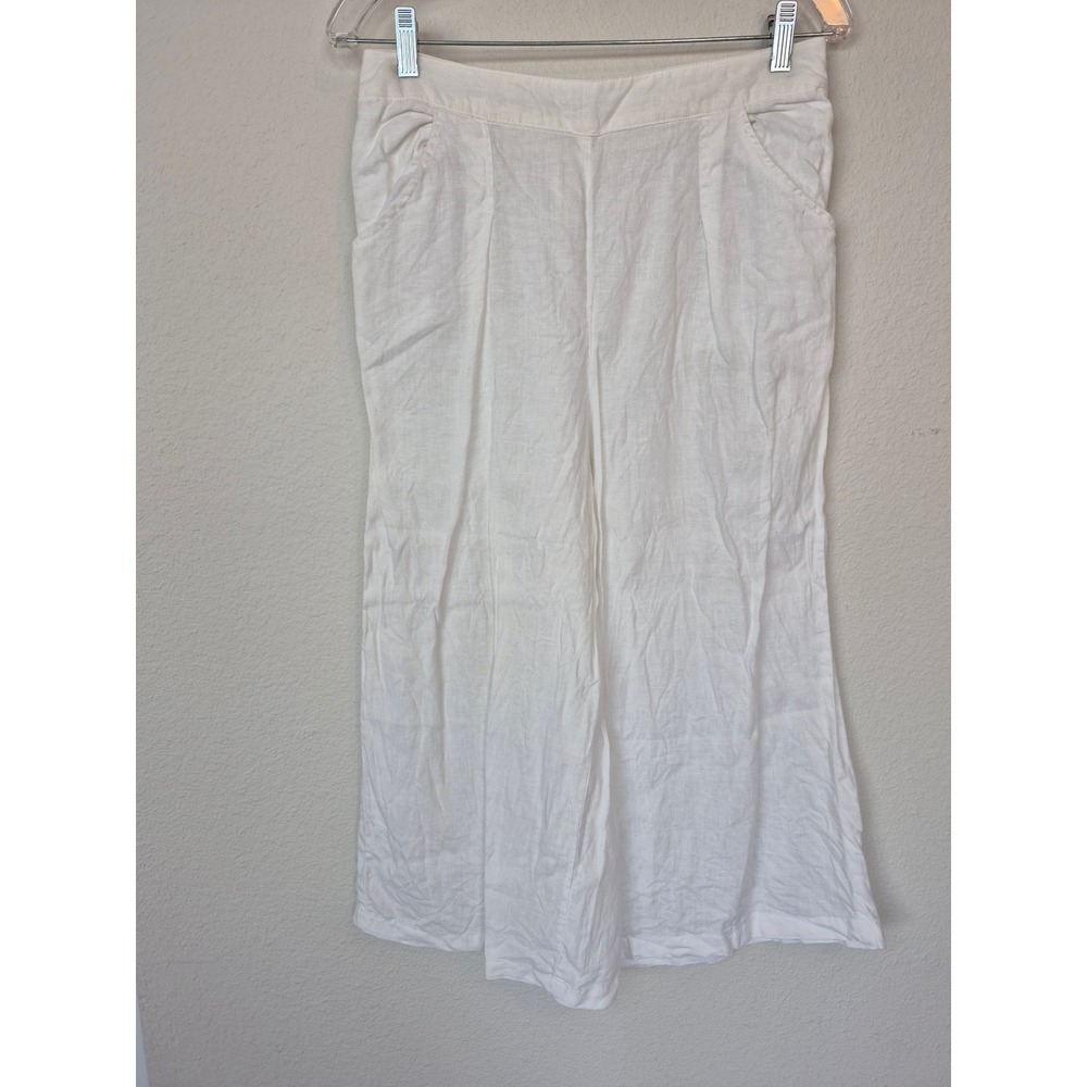 Sigrid Olsen White Linen Wide Leg Cropped Pants Size Medium Beach resortwear